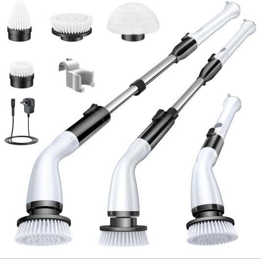 LABIGO Electric Spin Scrubber LA1 Pro, Cordless Spin Scrubber with 4 Replaceable Brush Heads and Adjustable Size Extension