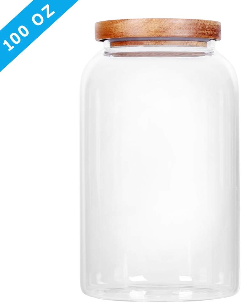 SAIOOL Modern Design Transparent Glass Food Storage Jars, 100FL OZ
