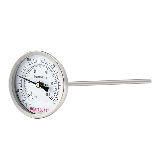 Dial Thermometer for Brewing, 304 Stainless Steel Case and Probe, 3" Dial Size, 12" Stem Length, 32-212 Deg F/0-100 Deg C,
