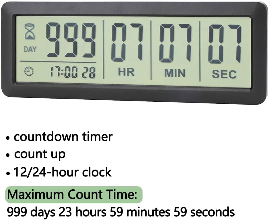 Digital Countdown Days Timer, Black | Upgraded Big 999 Days Count Down Clock with Stand Strong Magnetic Back, Ideal for Vacation Retirement Wedding Holiday