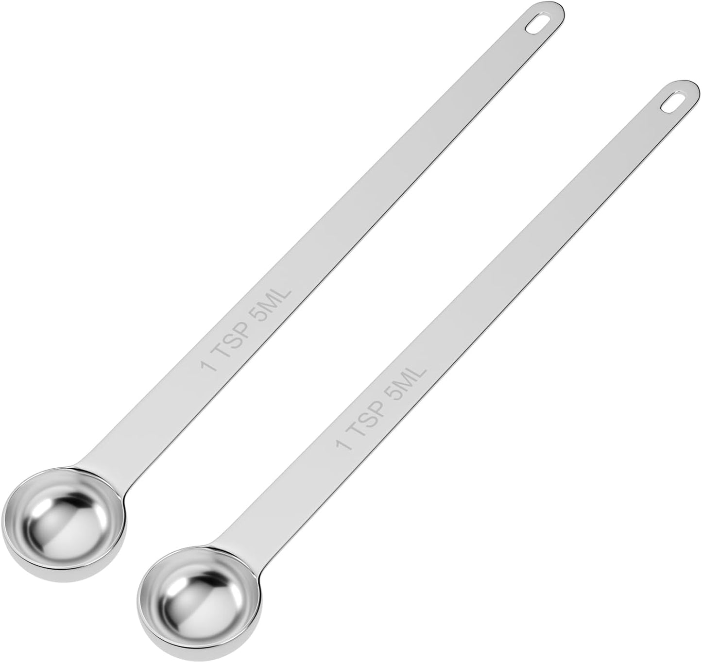 2PCS 1Tsp(1/3tbsp, 5ml) Extra Long Handle Measuring Spoon, Single Stainless Steel Individual Measure