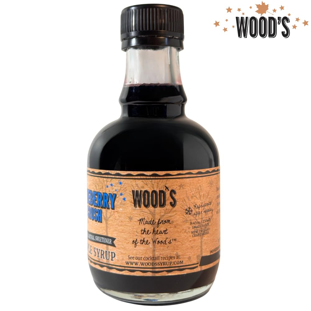 WOOD'S Blueberry Crush Maple Syrup – Small-Batch Vermont Maple Syrup Infused with Real Blueberry Flavor | All-Natural, Vegan Sweetener for Pancakes, Desserts, Cocktails &amp; Baking | 8.45 Fl Oz (250mL)