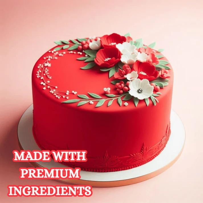 Confect Red Fondant | Vibrant Edible Cake Fondant for Christmas &amp; Special Occasions | Easy to Roll, Smooth Texture | Ideal for Cake Decorating &amp; Cupcakes | Vegan &amp; Gluten-Free – 8.8 Oz