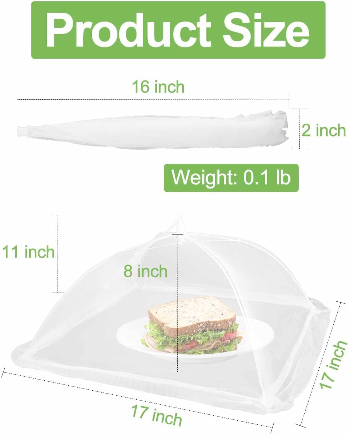 Large Food Cover,6 Pack Mesh Food Tent,17"x17",White Nylon Covers,Pop-Up Umbrella Screen Tents,Patio Net for Outdoor Cam