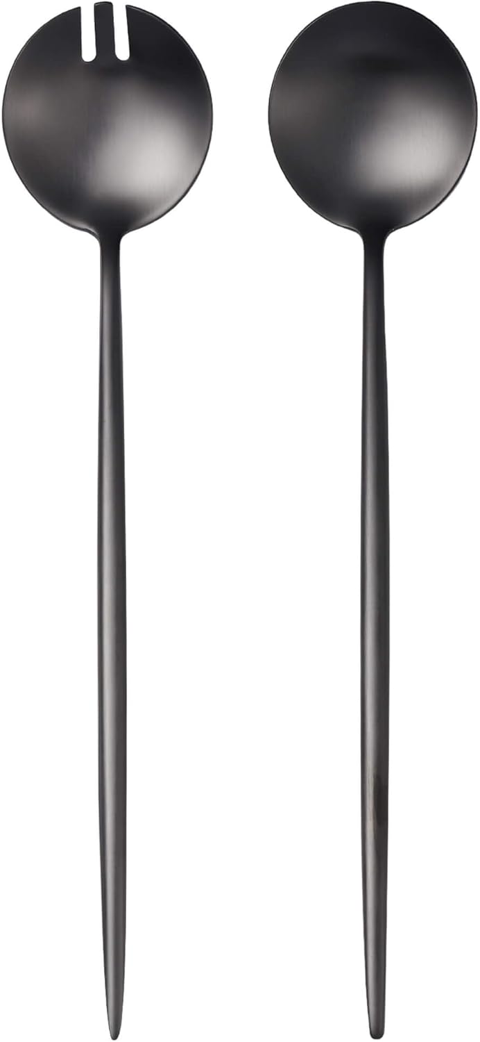 Lemeya Black Salad Serving Utensils,Serving Spoons Stainless Steel,2Pcs Long Handle Salad Servers 11