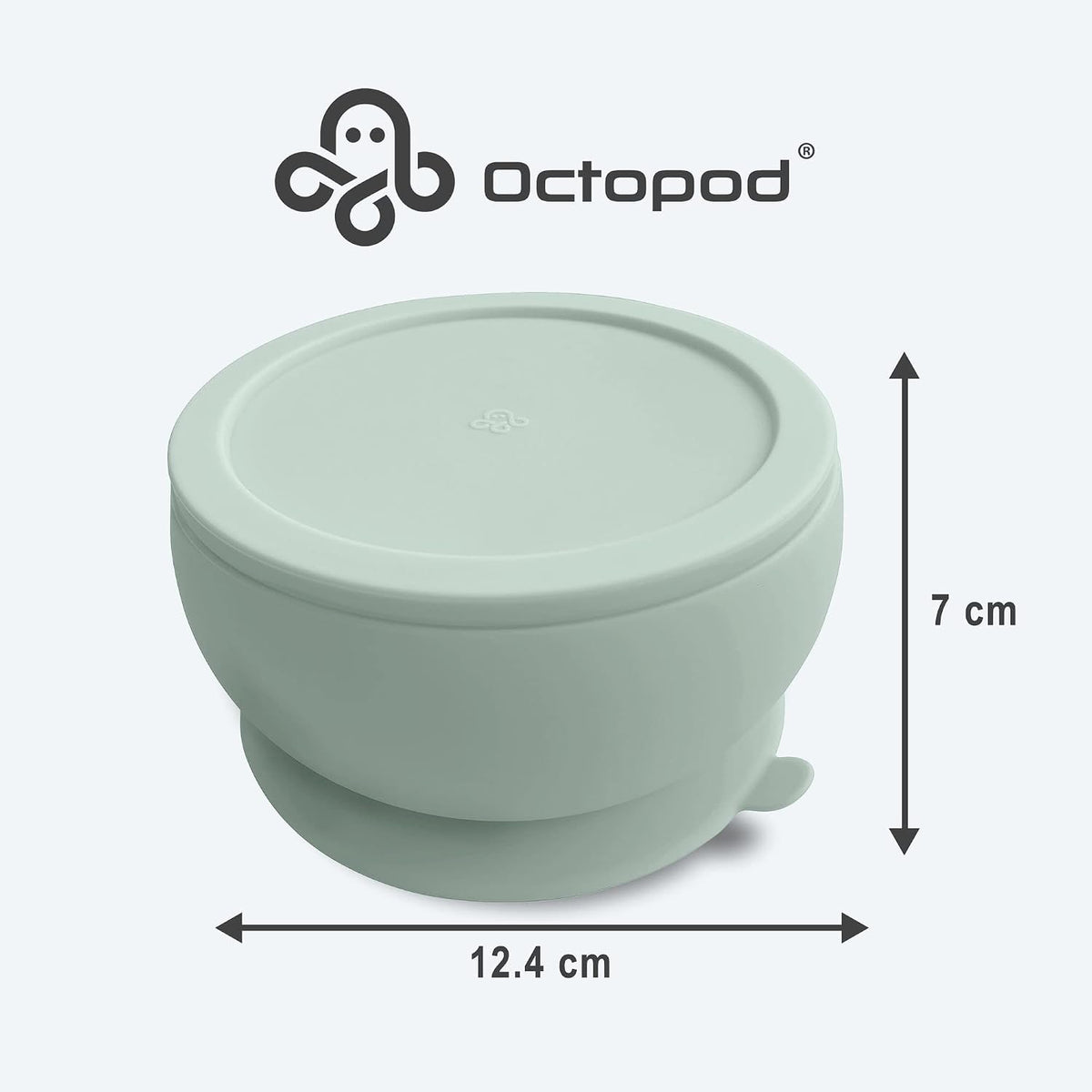 Abiie Octopod Silicone Suction Baby Bowl &amp; Lid - Food Storage - Sage Green | High Chair Accessories, Spill-Proof, Toddler Feeding Essentials, Baby-Led Weaning, Baby Food Container, 5.7x3x 5.7in