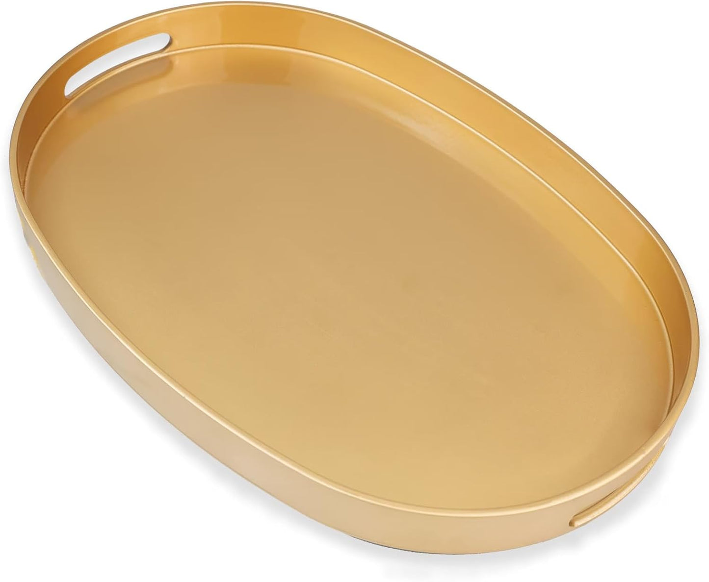 Gold Oval Decorative Tray with Handles, Versatile Serving Tray for Coffee Table, Ottoman, Ideal for 