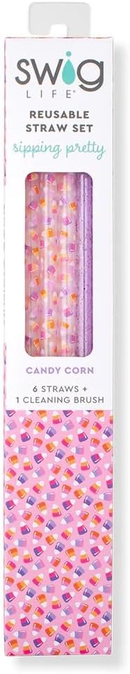 Swig Life Reusable Straw Set with Cleaning Brush, Candy Corn | Reusable Straw Set - Cleaning Brush Included - 14 Inch Long - Accessories for Cups &amp; Mugs