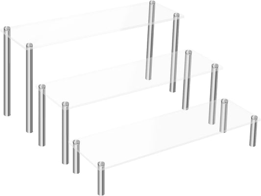 3 Pcs Acrylic Riser, Display Stand Clear Shelf for Cupcake Food Desserts Holder Cosmetic Products Tabletop Use and More