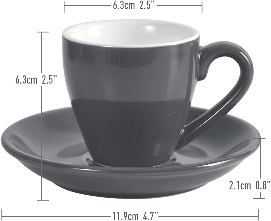 Porcelain Espresso Cup with Saucer, Espresso shot Cup, 80ml/2.7Oz, Grey
