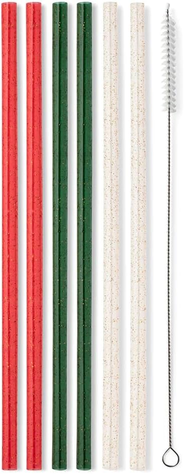 Swig Life Reusable Straws Christmas Glitter Tall Straw Set & Cleaning Brush, Each Straw is 10.25 inch Long (Fits Swig Life