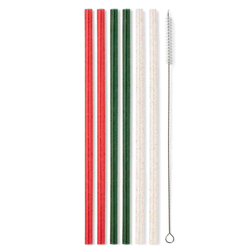 Swig Life Reusable Straws Christmas Glitter Tall Straw Set & Cleaning Brush, Each Straw is 10.25 inch Long (Fits Swig Life 20oz Tumblers, 22oz