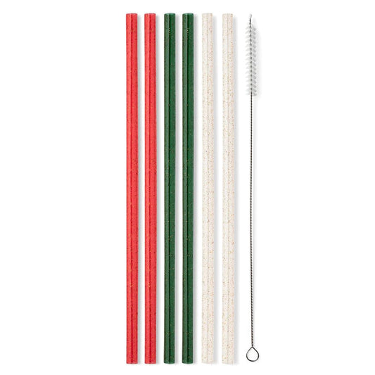 Swig Life Reusable Straws Christmas Glitter Tall Straw Set & Cleaning Brush, Each Straw is 10.25 inch Long (Fits Swig Life 20oz Tumblers, 22oz