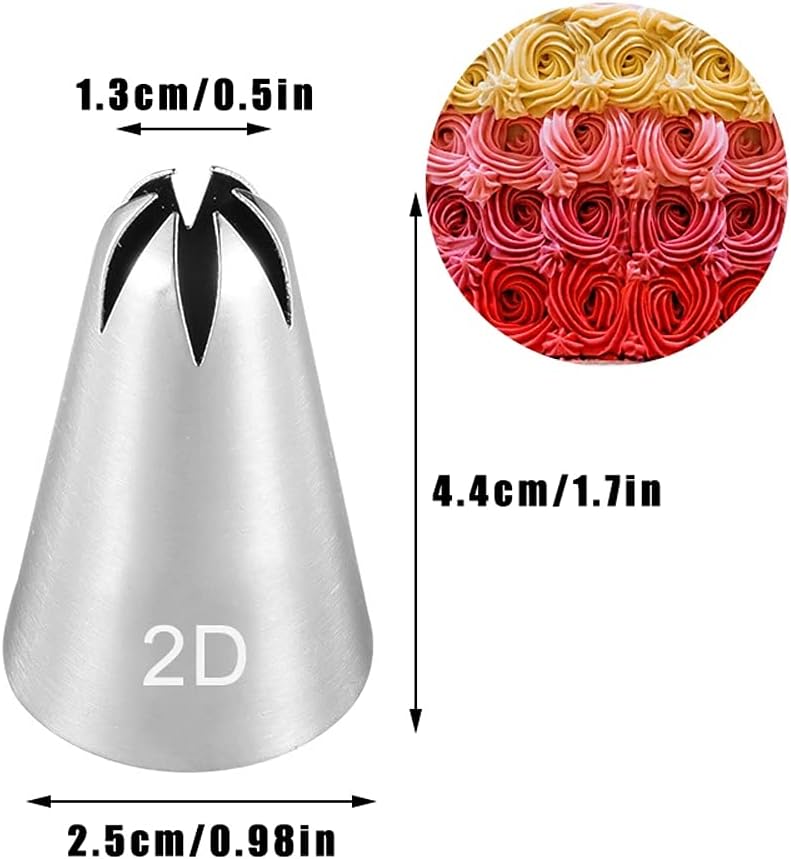 Icing Piping Tip Set,3 Large Decorating Tips Stainless Steel,DIY Cream Rose Flower Piping Tips,Cupcake Pastry Tips for Cake Decorating(1M 2D 2F)
