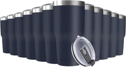 30oz Stainless Steel Travel Mug with Lid, 12 Pack Double Wall Vacuum Insulated Bulk Tumbler, Powder Coated Coffee Cup