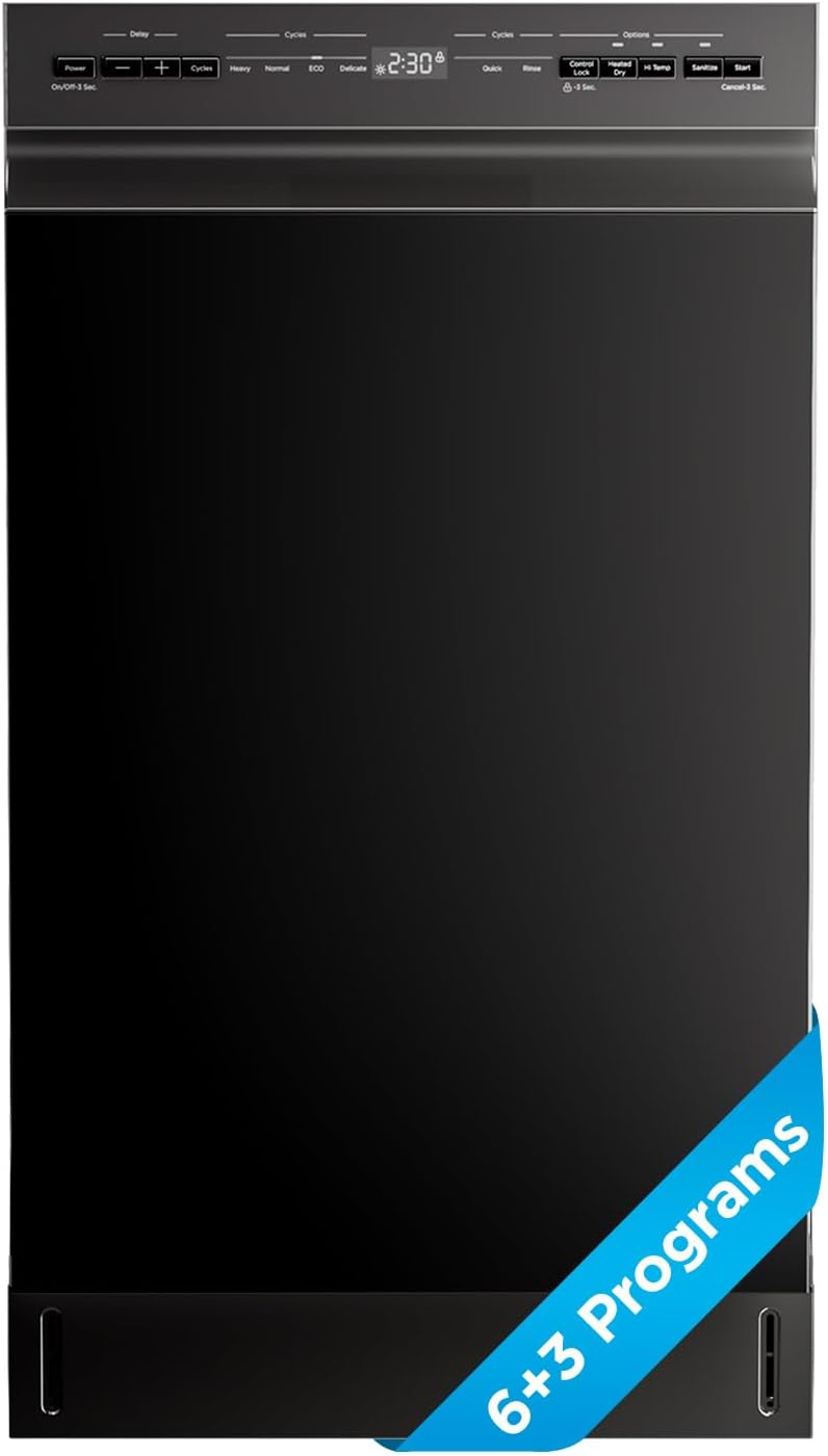Midea 18 Inch Built-in Dishwasher, 8 Place Settings, Stainless Steel Tub | 6 Washing Cycles, Energy Star Certified with Heated Dry &amp; High-Temp Wash, Slim Quiet for Apartments, and RVs, Black
