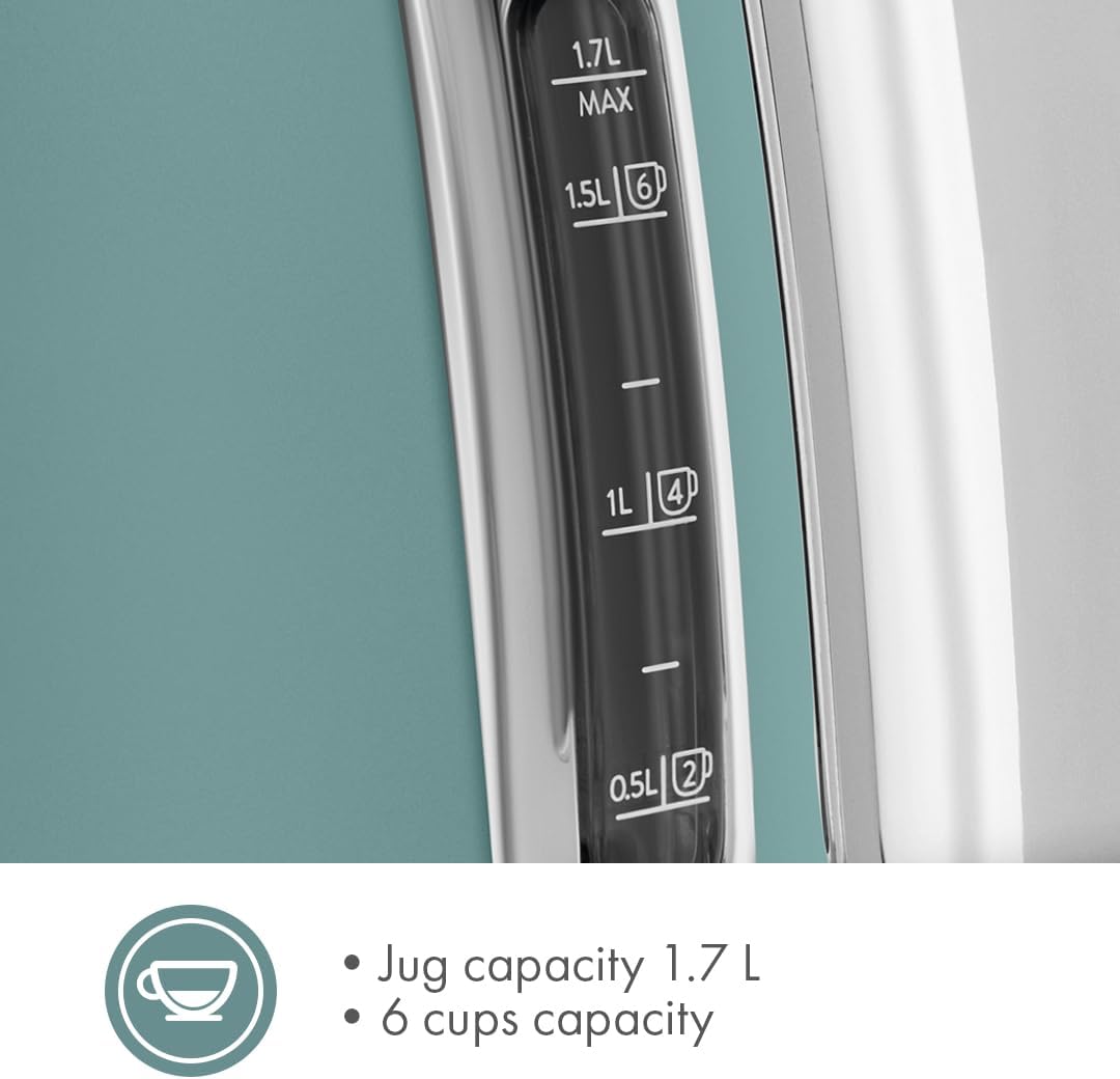SMEG KLF03 Electric Kettle 1.7L (7 Cup), Retro Hot Water Boiler for Tea &amp; Coffee, Fast Boiling, Auto Shut-Off, Soft Open Lid, 360° Swivel Base Countertop Kettle – Matte Jade