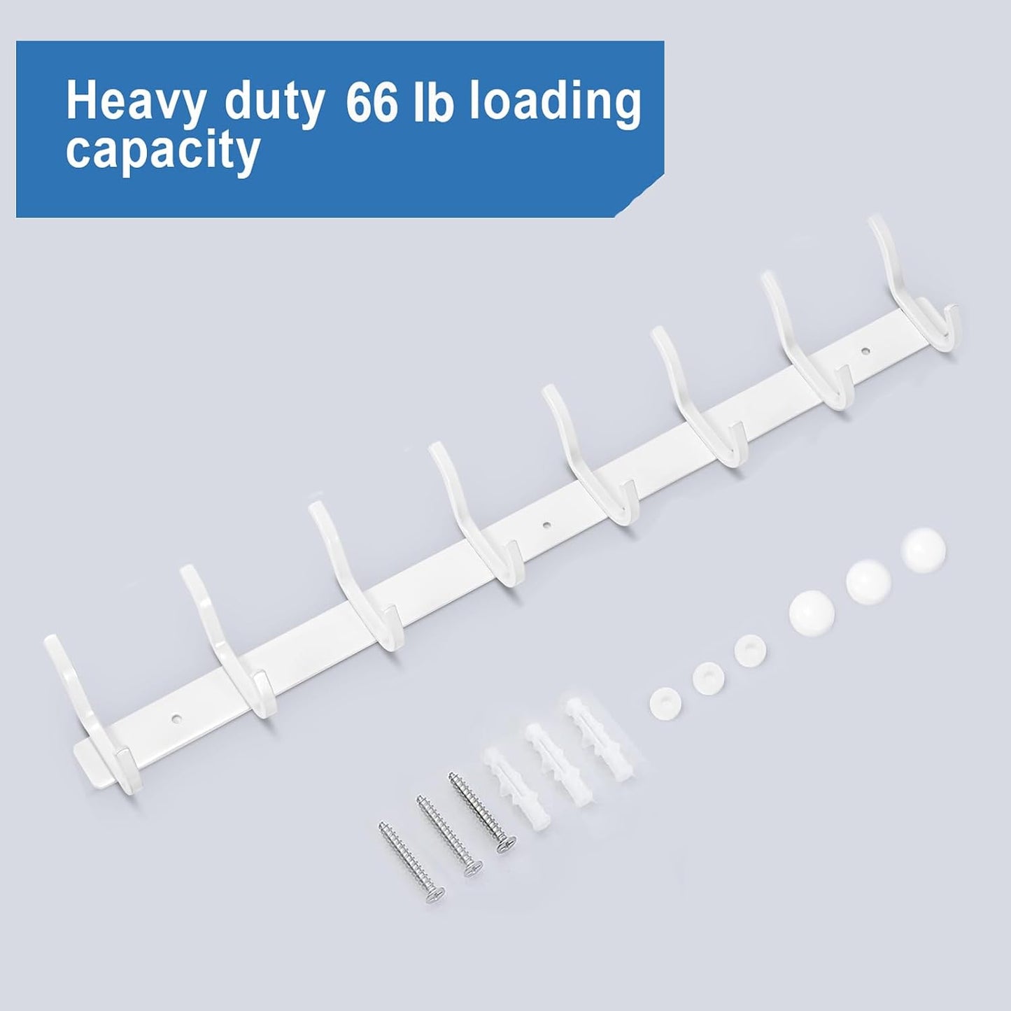 White Coat Rack Wall Mount, 23 Inch Coat Hooks with 8 Hooks, 1 Pack