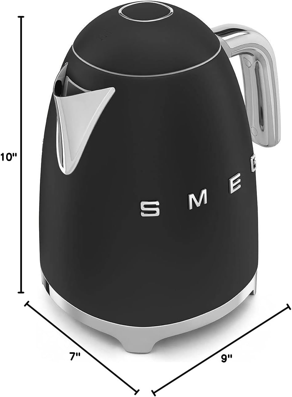 SMEG KLF03 Electric Kettle 1.7L (7 Cup), Retro Hot Water Boiler for Tea &amp; Coffee, Fast Boiling, Auto Shut-Off, Soft Open Lid, 360° Swivel Base Countertop Kettle – Matte Black