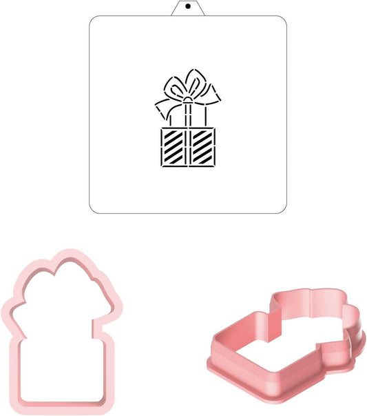 Stacked Present Cookie cutter and stencil set Baking stencils and cutters bundle DIY bakery decorating kit Cookie cutter
