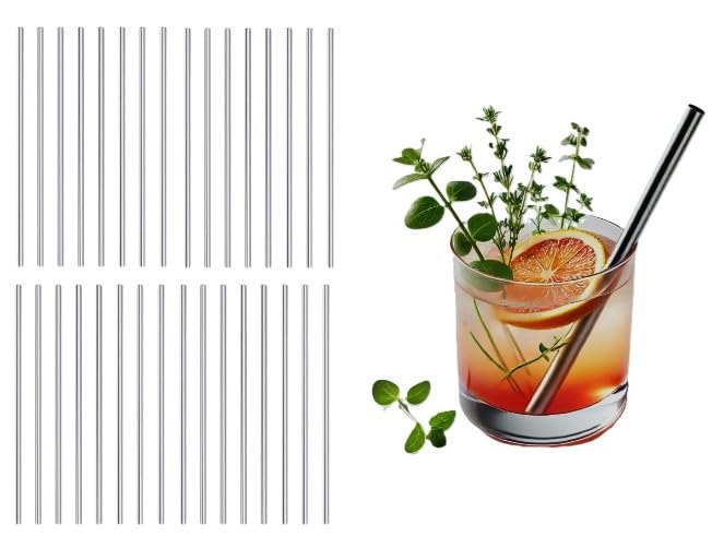 Stainless Steel Short Straws 5 1/2 Inches - 32 pcs - Reusable Drinking Straws - Good for Cocktail, Party, Juices, Ice Coffee