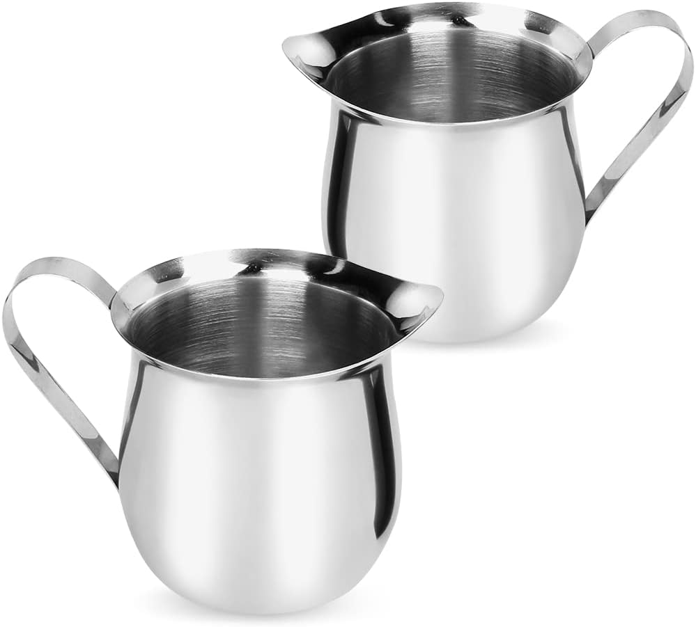 Rolin Roly 2Pcs 1.5 oz Milk Frothing Pitcher Stainless Steel Small Bell-Shaped Creamer Mini Coffee Jug for Barista Cappuccino Espresso Cups Latte Art Pitcher