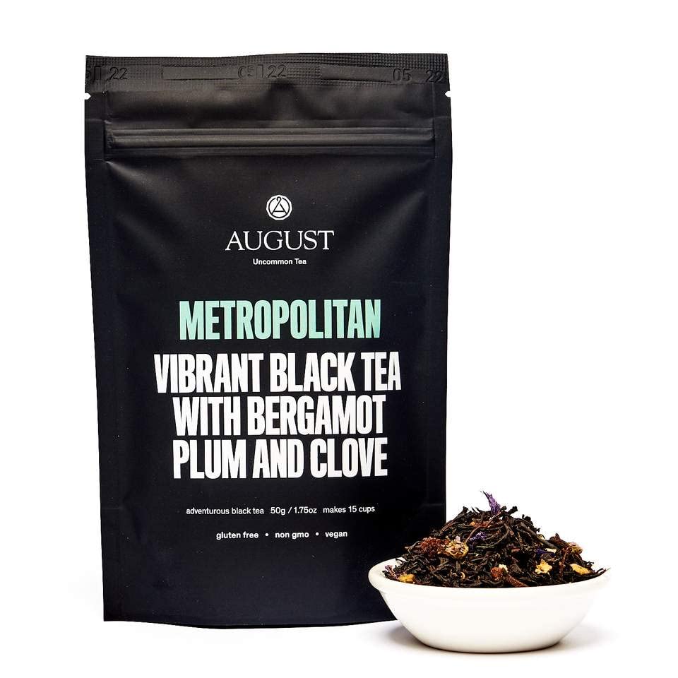 August Uncommon Metropolitan Bergamot Plum Earl Grey Black Tea (1.8oz) | Handcrafted Loose Leaf Tea for Daily Enjoyment – Strong and Aromatic with Bright Citrus Notes – Convenient Resealable Pouch