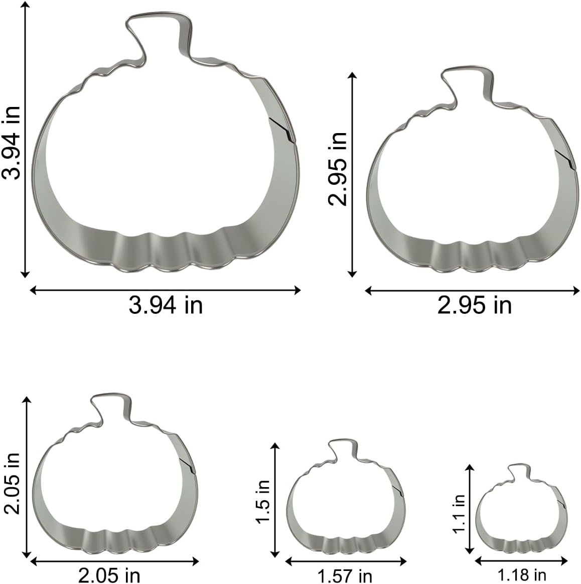 Pumpkin Cookie Cutters Set with Box, Set of 5 | Stainless Steel, 3.94'', 2.95'', 2.05'',1.57'', 1.18'', Metal Biscuit Mold for Halloween Fall Holiday Baking &amp; Decoration