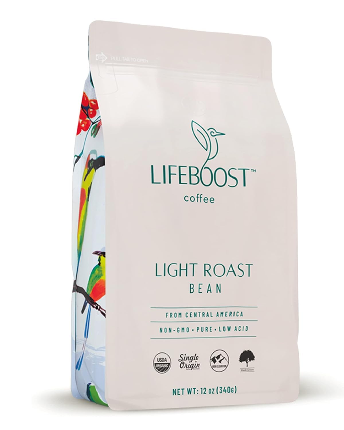 Lifeboost Light Roast Whole Bean Coffee - Low Acid Organic Coffee, Non-GMO, USDA Organic, Single Origin, Third-Party Tested for Mycotoxins &amp; Pesticides - 12 oz Bag