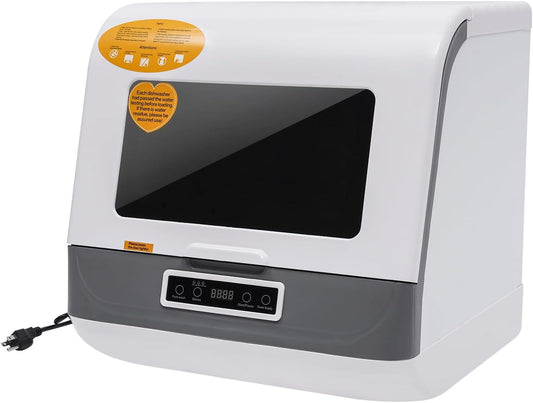 800W Portable Countertop Dishwasher, 110V Automatic Mini Dishwasher Machine with 3 Washing Programs, 360° Rotating Spray Air