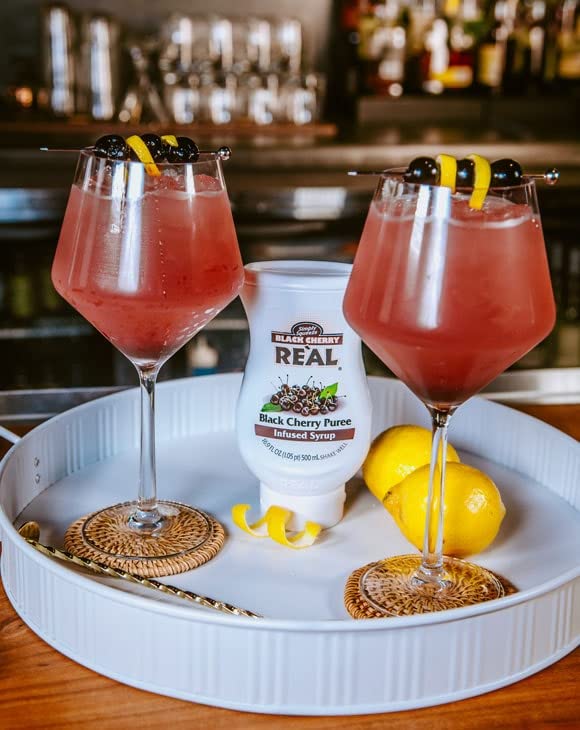 Reàl Infused Exotics Fruit Syrup Variety, 16.9 fl oz, 6 Pack | Strawberry, Raspberry, Peach, Blueberry, Black Cherry, Crisp Apple | Drink &amp; Recipe Use, Drip-Free Spout, Easy Dispensing