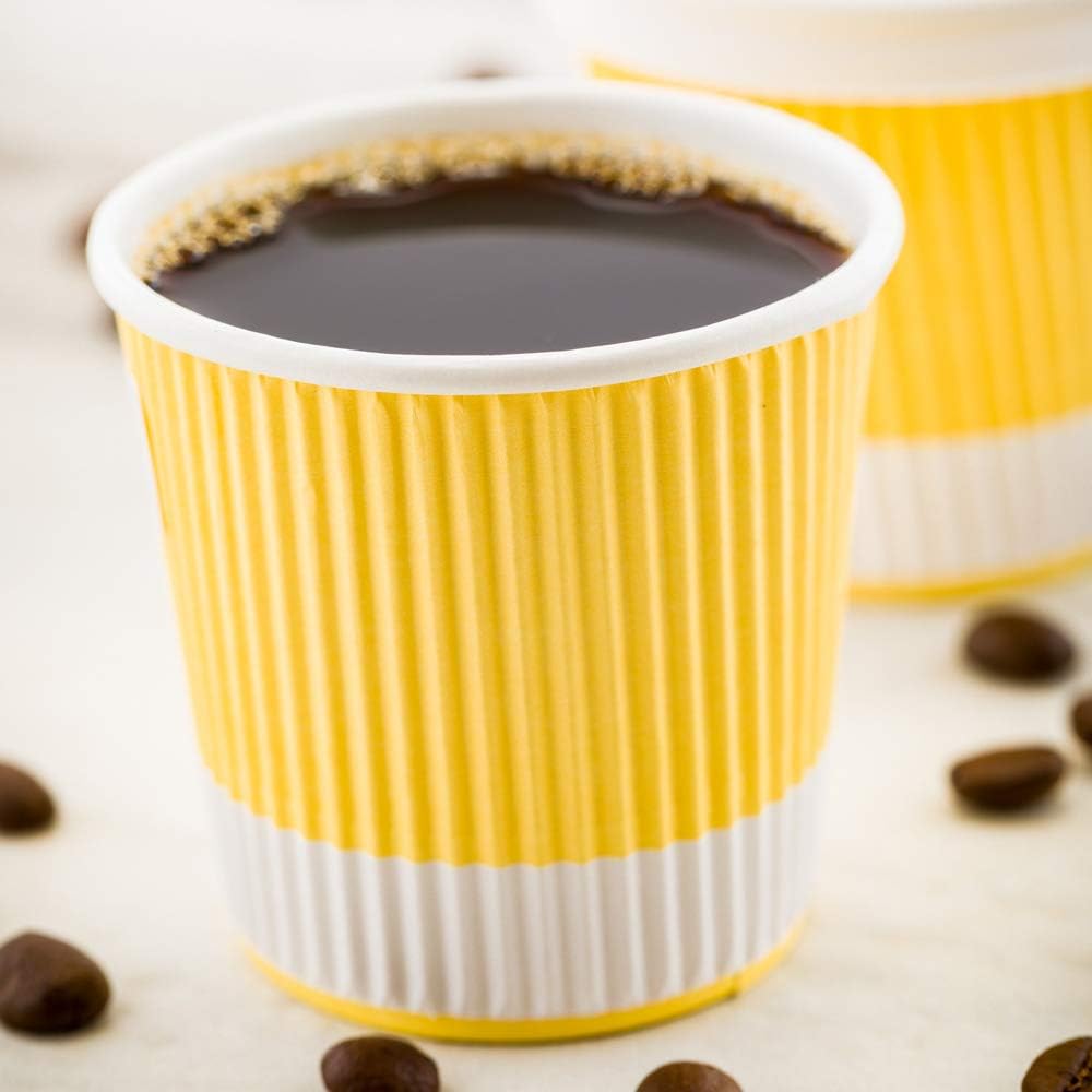 Restaurantware Ripple Wall Coffee Cups 500 Count 4 Ounce Insulated Light Yellow Paper Cups, Rolled Rim Spill-Resistant Disposable Paper Non-Slip for Coffee, Beverages
