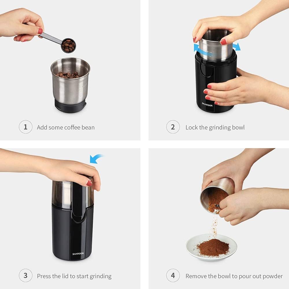 SHARDOR Electric Coffee Grinder, 2.5 oz Blade, 1 Bowl, Black