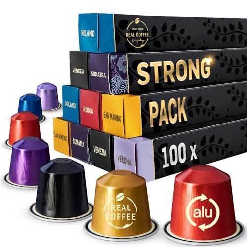 Strong Espresso Variety Pack for Nespresso Original Line Machines | 100 Aluminum Pods | 5 Bold, Intense Italian Flavors | Espresso Coffee Pods Compatible Only with Nespresso Original Machine