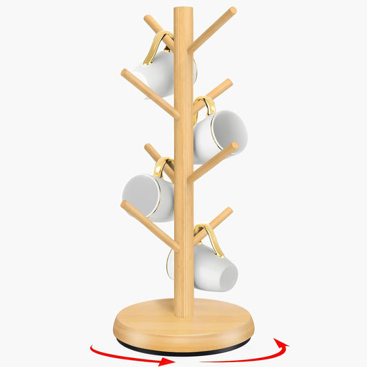 Mug Holder Tree,New Upgraded 360° Rotated 8 Hooks Coffee Cup Holder for Counter,Wood Coffee Mug Rack Standing for Coffe e