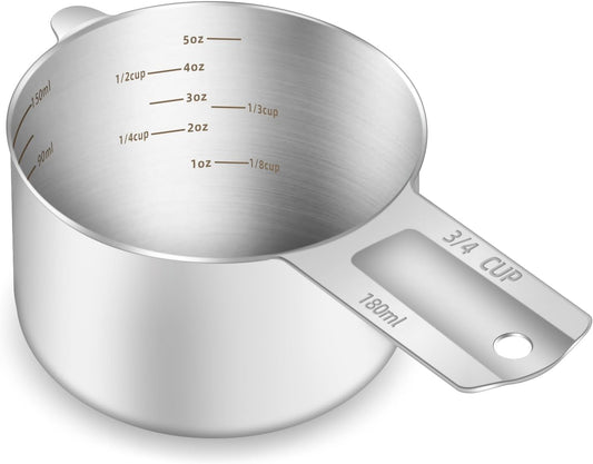1PCS 3/4Cup (180ml, 6oz) Single Measuring Cup, Etched Inner Scale Stainless Steel Measure Scoop, Metric and US Measurement,