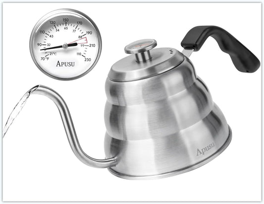Pour Over Kettle for Manual Drip Coffee and Tea with Thermometer 28oz Gooseneck Kettle with Flow Control Stainless Steel