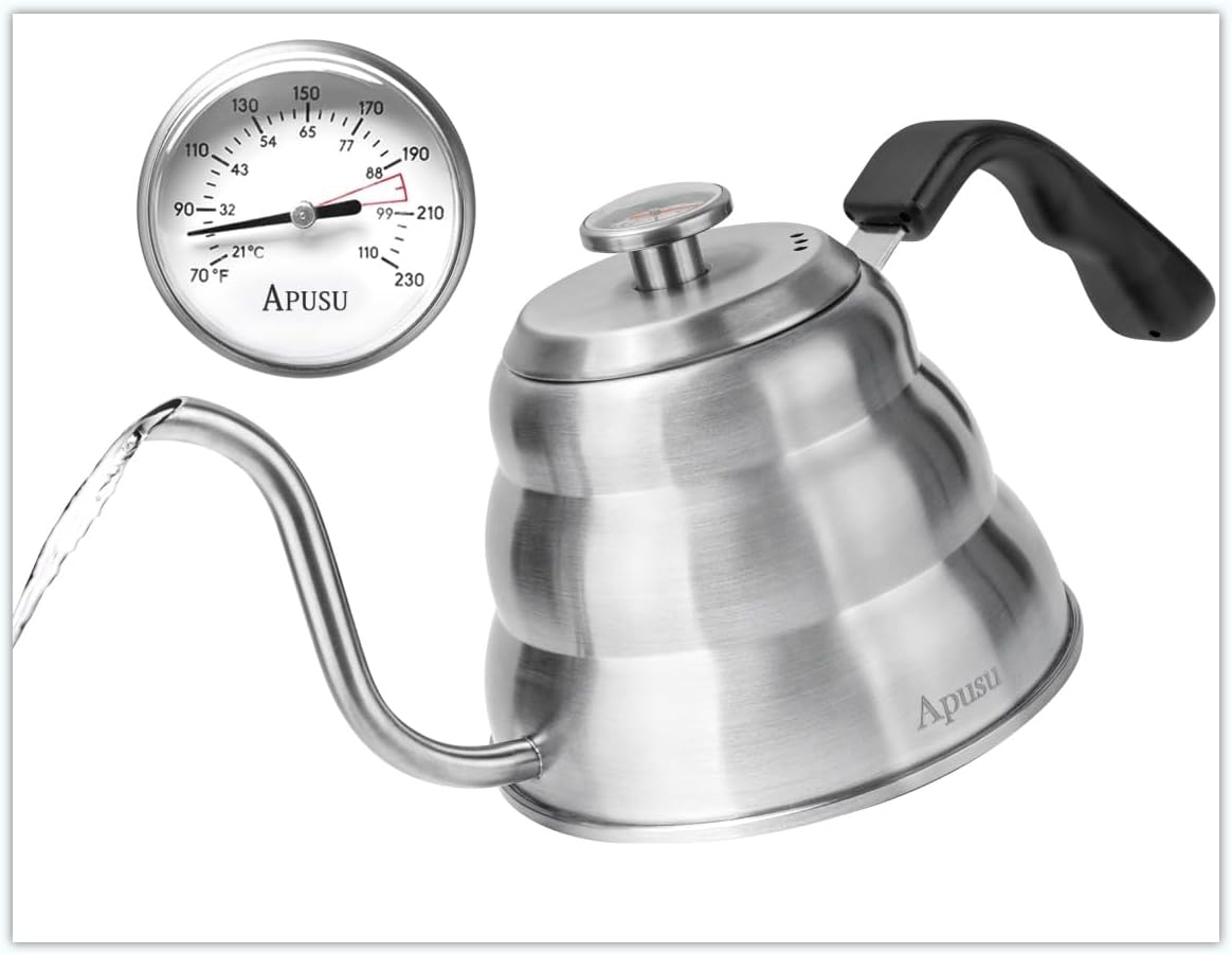 Tea Kettle For Stovetop,Pour Over Tea Coffee Kettle,Thermometer,Silver,28oz