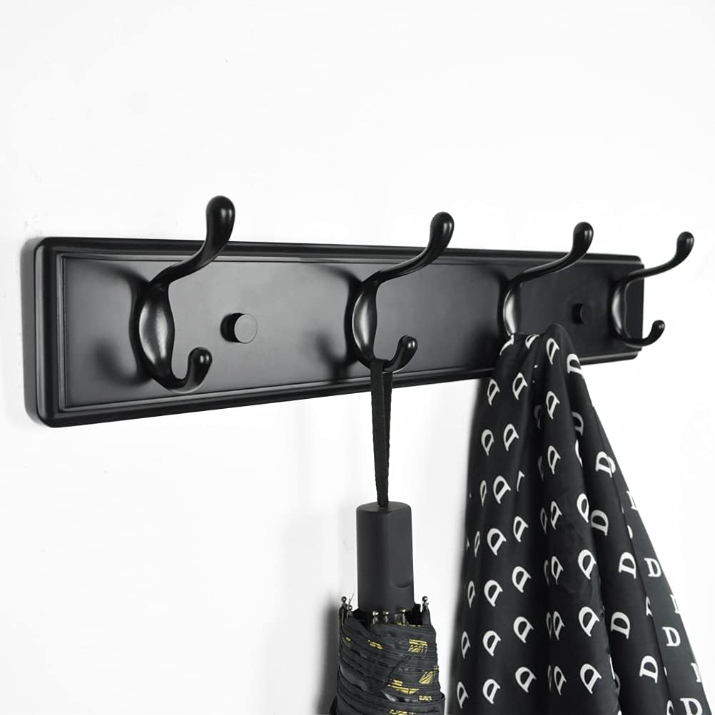 Badiano Heavy Duty Wooden Coat Rack, Wall-Mounted Organizer, 19 Inch, Black