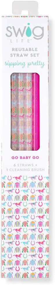 Swig Life Reusable Straw Set with Cleaning Brush, Go Baby Go | Reusable Straw Set - Cleaning Brush Included - 14 Inch Long - Accessories for Cups &amp; Mugs