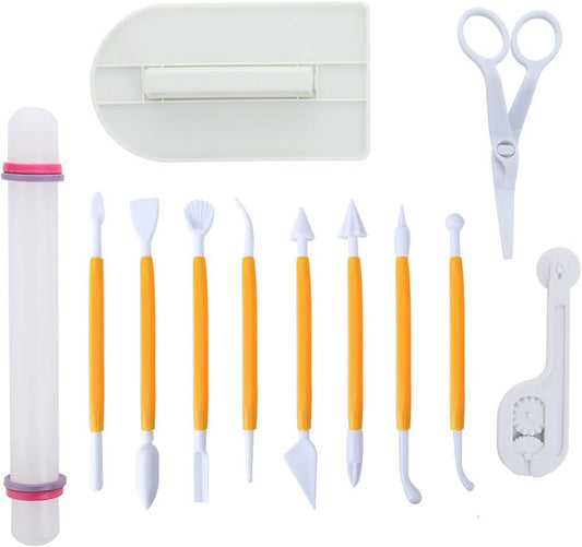 Marshmallow Fondant Cake Decorating Hand Tool 12 Pcs 5 Sets Sugar craft Gum paste Icing Smoother Rolling Pin Trimmer Cutter