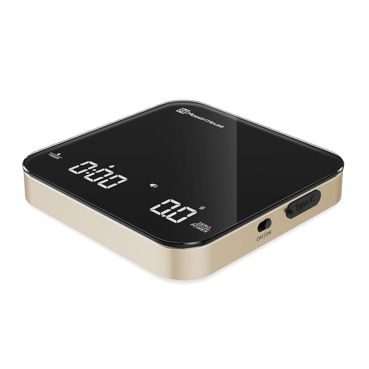 Rechargeable Mini Coffee Scale with Timer, Maestri House Espresso Scale, 2kg/0.1g Accurate Scale for Espresso and Pour-Over Coffee, Portable Digital Kitchen Scale with Automatic Timing(Black&Glod)
