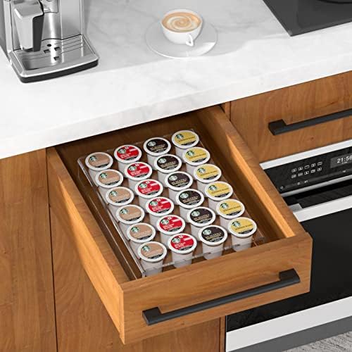 AITEE Acrylic K Cup Drawer Organizer, Clear K Cup Organizer Tray for Drawer or Countertop Storage, Hold 24 Coffee Capsules,K