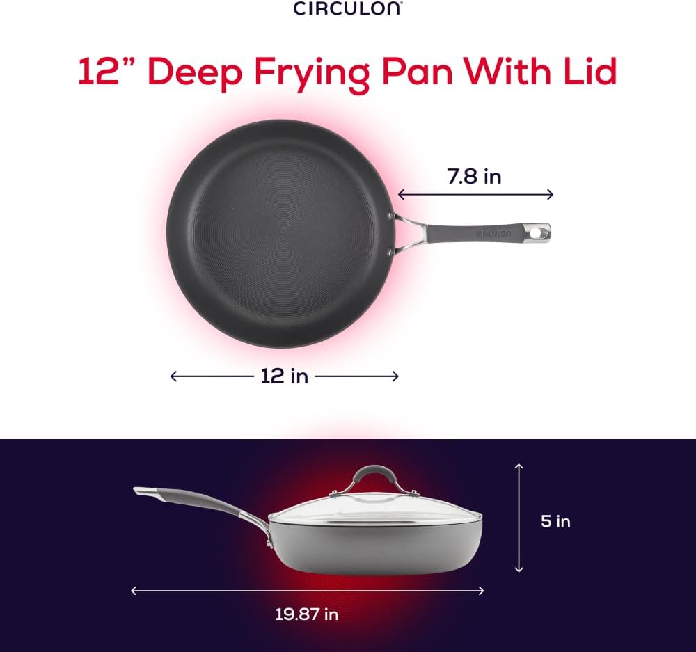 Circulon Radiance Deep Hard Anodized Nonstick Frying Pan /Skillet with Lid - 12 Inch, Gray