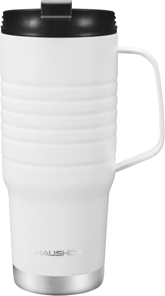 HAUSHOF 24 oz Travel Mug with Handle, Stainless Steel Vacuum Insulated Coffee Mug, Double Wall Travel Mugs with Leakproof