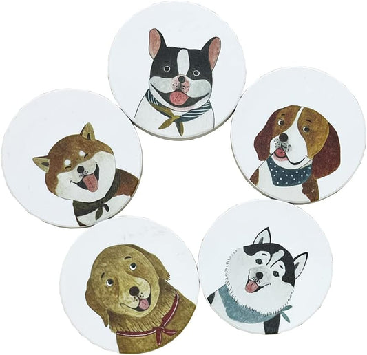 Cute Coasters for Desk Dog Themed Absorbent Ceramic Cup Coasters for Tabletop Protection, Ideal for Various Size Cups