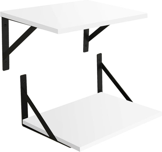 DINZI LVJ Deep Floating Shelves, 16 W x 12" D Wall Shelves Set of 2, Wide Display Shelf Wall Mounted with Brackets,