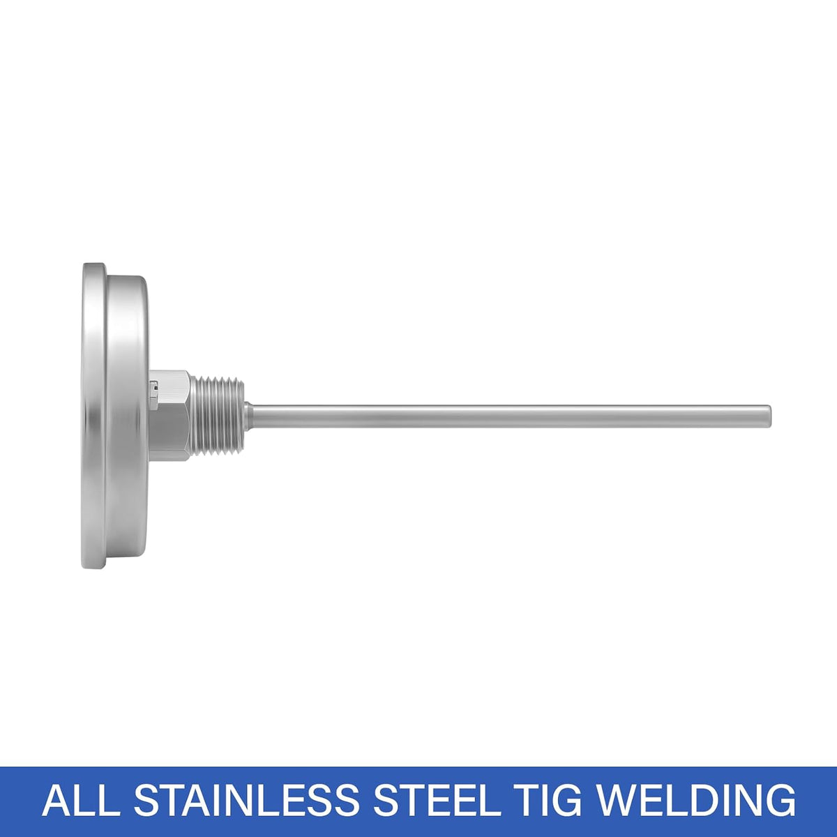 Measureman Fully Stainless Steel Bi-Metal Dial Thermometer, 3" Dial, 6" Stem, 32-140 deg F/0-60 deg C, +/-1% Accuracy, Adjustable, 1/2" NPT Back Mount