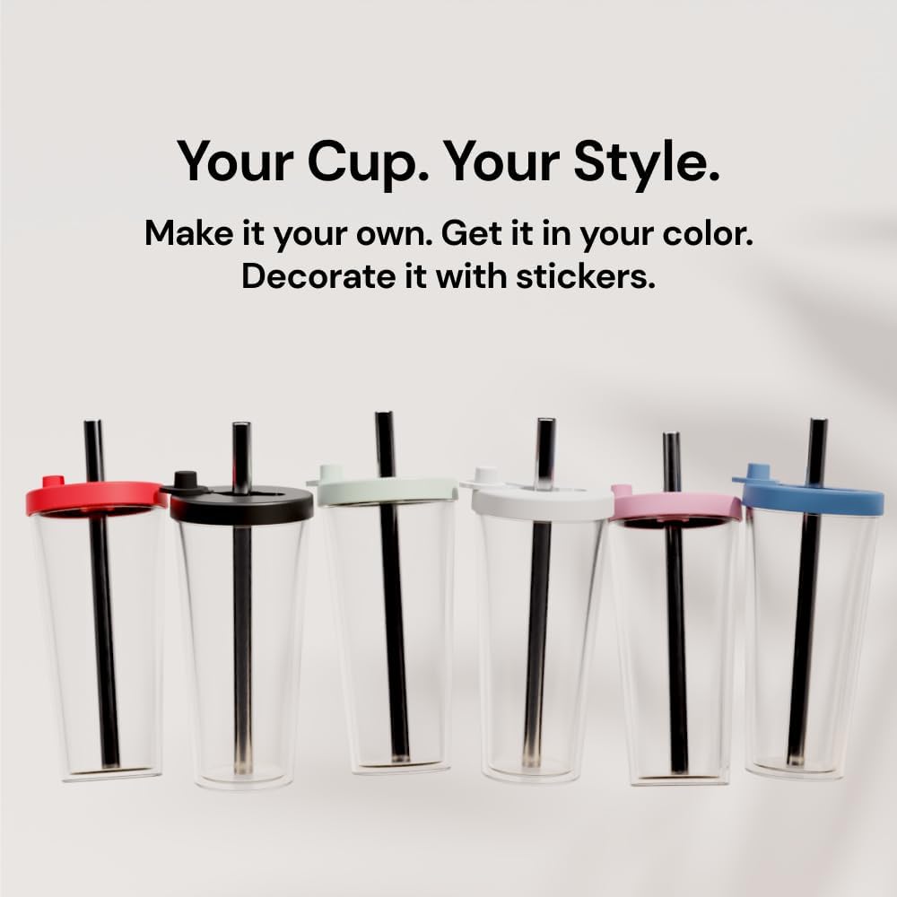 Dodoko Reusable Boba Cup and Straw Boba Tea Cup Bubble Tea Cup Reusable Iced Coffee Cup Cold Coffee Cup Smoothie Cup with Lid and Straw Smoothie Cup to go Smoothie Tumbler 17 oz - Bubble Pink