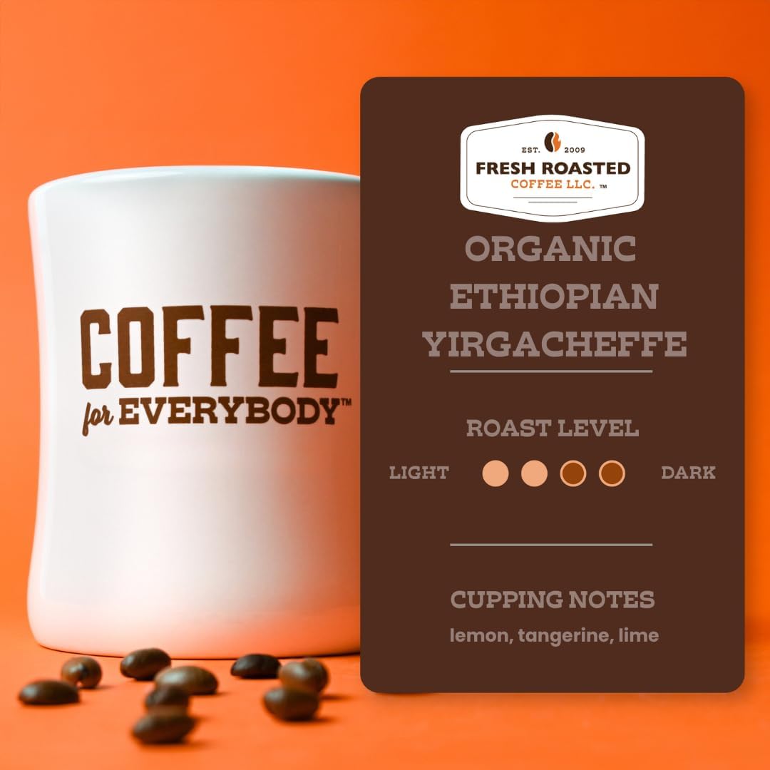Fresh Roasted Coffee, Organic Ethiopian Yirgacheffe K-Cup Pods for Keurig Brewers, Medium Roast, USDA Organic, 3rd Party Tested for Mold, Mycotoxin &amp; Pesticides, Kosher, 24 Count (Pack of 1)